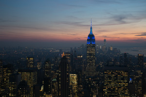 Vista de Manhattan al atardecer desde el mirador de Top of the Rock, Nueva York, EE.UU.