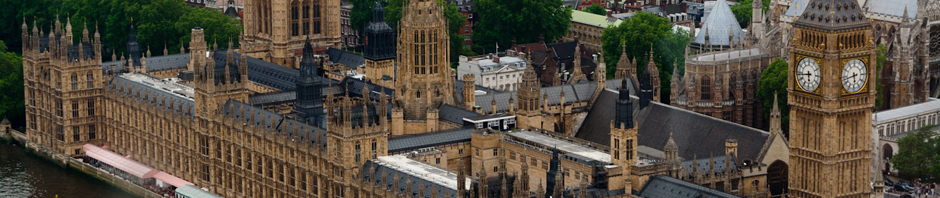 Vista aérea de las Casas del Parlamento de Londres, Reino Unido