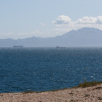 Parte sur de Gibraltar, el estrecho y la costa norte de África