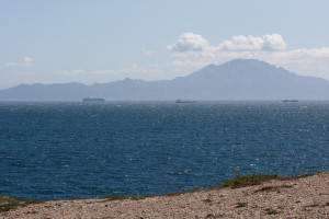 Parte sur de Gibraltar, el estrecho y la costa norte de África