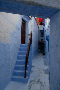 Casas azules en la medina de Chefchaouen, Marruecos