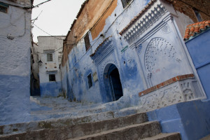 Casas azules en la medina de Chefchaouen, Marruecos