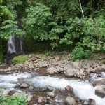 Sábado 1: Un arroyo y una pequeña cascada en el bosque lluvioso tropical de Costa Rica.