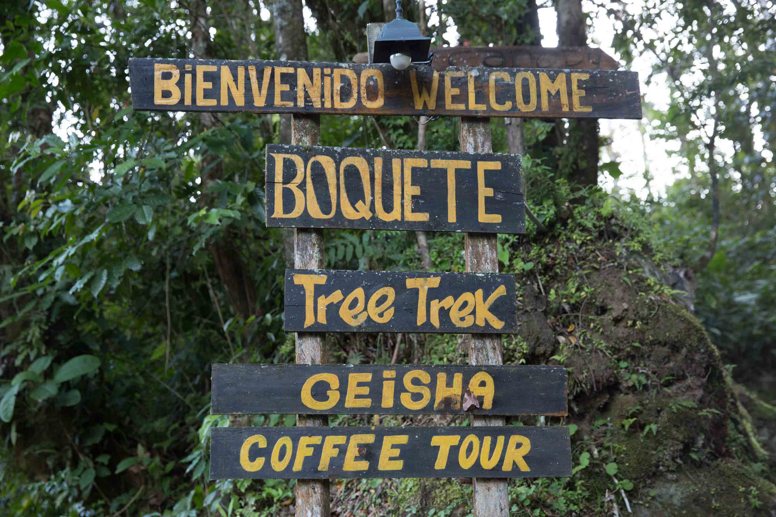 Letrero de entrada a Boquete Tree Trek, Panamá